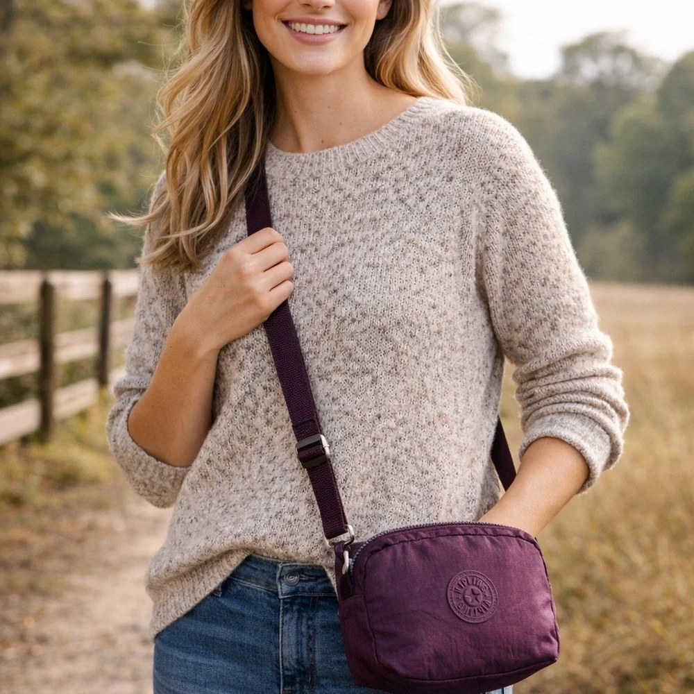 💜 Kipling Nylon Crossbody Bag | Plum Purple Adjustable Strap 💜